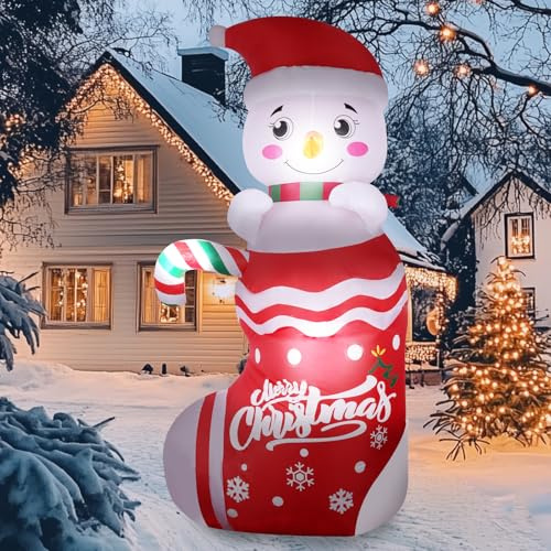 185cm Aufblasbare Weihnachtsdeko Schneemann Aufblasbar: Groß Weihnachtssocken Weihnachten Deko mit LED Beleuchtet - XXL Christmas Deko IP44 Wetterfest für Außen Innen Garden Rasen