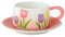 NatureMan Juego de taza de café de cerámica con platillo, bonita flor dibujada a mano, tulipán rosa, taza de té de cerámica para la oficina y el hogar, 260 ml para té con leche (rosa)