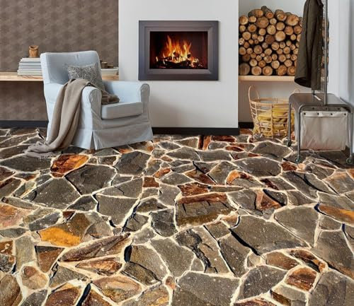 Autocollant De Sol Étanche Pierre grise 3D, 150 * 105cm Sol Papier Peint Peintures Murales Auto-Adhésif Amovible Cuisine Bain Sol Étanche Tapis Tapis Impression Époxy