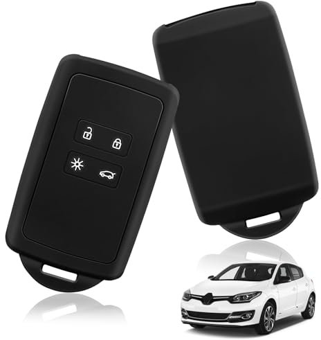 2 PCS Key Card Case for Renault, Silicone Key Fob Cover 4 Button Smart Key Cover Shell Soft Protective Keyless Smart Card Case Holder Fit to Clio/Megane/Kadjar/Captur/Dacia Duster (Black)