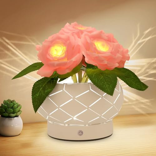 Rose Blume Lampe, Geburtstagsgeschenke für Frauen, Touch-Tischlampe, wiederaufladbar 3 Farben unendlich dimmbar Dekor kleine Lampe, Geschenke für Mama, Valentinstag, Muttertag, Weihnachtsgeschenke