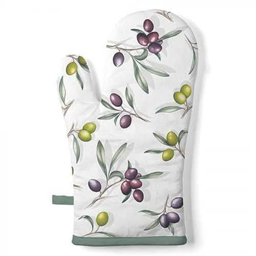 Ambiente Ofenhandschuh Isolierhandschuh 30 x 18 cm Baumwolle mit Isolierschicht innen Oliven Serie Delicious Olives Mediterran