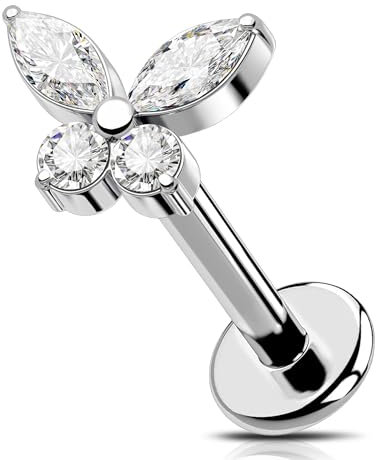 OUFER 16G Schmetterlin Knorpel Ohrpiercing Titan G23 Helix Ohrringe Innengewinde Conch Piercing Klar CZ Ohrpiercing Helix 8 mm Körperpiercing Labret Piercing