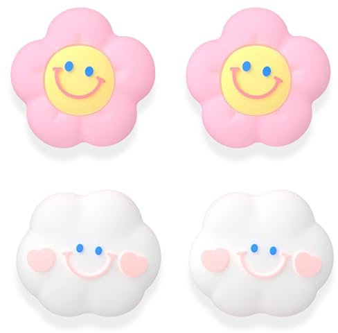 MatoSan® 4X Silikon Kappen für Thumbsticks – Kompatibel mit tragbaren Controllern, Steam Deck & Lite Modellen – Thumbstick Schutz & Grip Zubehör – Farbenfrohe Joystick Aufsätze (Cloud Flower)