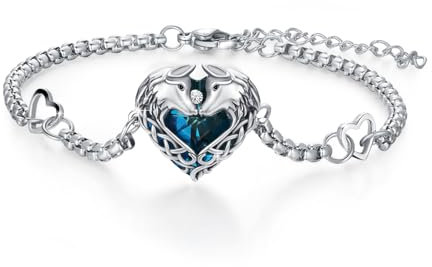 MEDWISE Keltische Wolf Armband S925 Sterling Silber Kristall Armband Verstellbar Herz Armbändchen Wolf Schmuck für Damen Mädchen Mama Freundin Geschenke 7+2'' Edelstahlkette Weihnachts