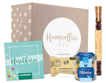 Remote Work Geschenkbox mit Grußkarte | Nervennahrung und Energie für die Arbeit | Zum Naschen während dem Arbeiten für Deine Kollegen, Mitarbeiter oder Vorgesetzten