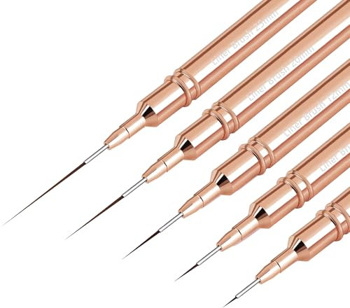 Nagelkunst-Pinsel, 5 Stück, Nailart-Pinsel, Malkunst-Design-Pinsel-Set, Nagel-Punktier-Zeichenwerkzeug für lange Linien, dünne Details, feine Zeichengrößen 4/8/12/20/25 mm, Roségold