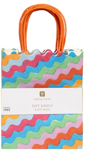 Talking Tables 8 x Wavy Paper Party Gift Bags with Handles - Birthday, Baby Shower, Wedding, Party Bag Fillers for Girls & Boys, Recyclable