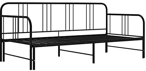 HEFZGDB Tagesbett Ausziehbar Schwarz Metall 90x200 cm Jugendbett Gästebett Familienbett Bettrahmen für Gästezimmer Wohnbereich Herberge Schlafzimmer