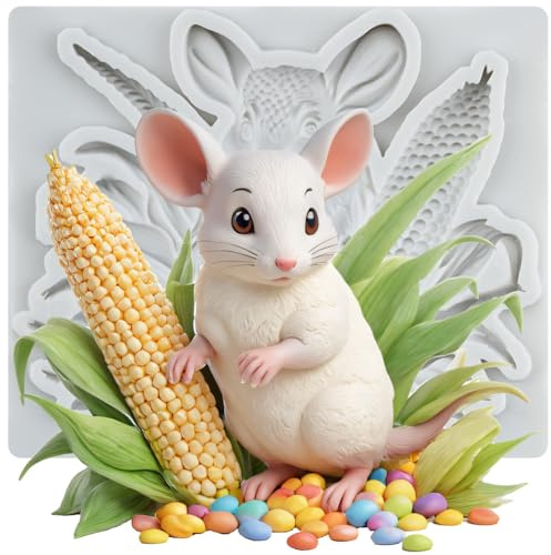 MINFEIDMS Mouse Fondant Moulds Corn Silicone Mould for Cake Decoration Cupcake Topper Chocolate Candy Sugar Craft Gum Paste Polymer Clay