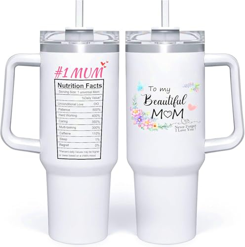 FAMINESS Mother's Day Gift for Mom 40oz Insulated Tumbler with Straw and Lid Stainless Steel Coffee Cup Double-Wall Vacuum Travel Mug Cup for Water Tea & Drinks Birthday Gifts for Mum