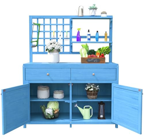 Gartenschrank,Gartengeräteschrank,Gartenmöbel Aufbewahrungsschuppen mit Regalen, Outdoor Schrank,Geräteschuppen Terrassenschrank, Balkonschrank, Gerätehaus, Garten Möbel (Blau)