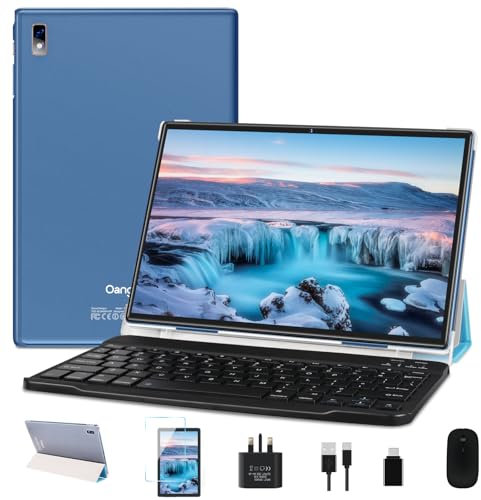 Oangcc 2025 Tablet 10 Inch Android 12, 4GB RAM+64GB ROM (TF 512GB), Octa Core | 8000mAh | Bluetooth | GMS | Type-C | 5+8MP | FHD Display| Tablet with Keyboard & Mouse - Blue