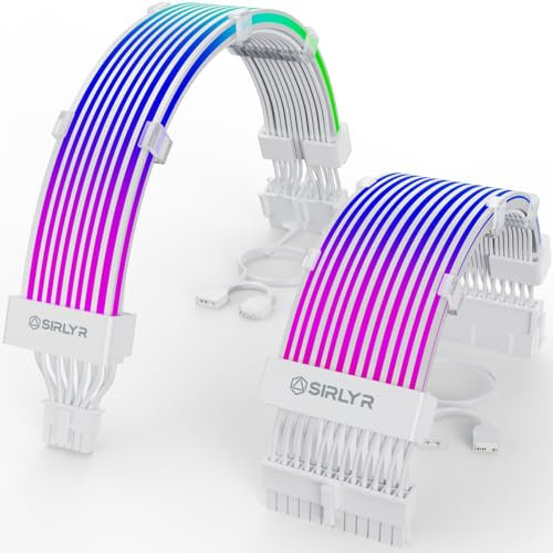 Sirlyr RGB 12VHPWR Cable Set,ARGB PSU Extension of Soft LED Strip Include 24Pin ATX,16 Pin to 2×8 Pin GPU Power Supply Cables for RTX 5090 5080 4080 PC Custom