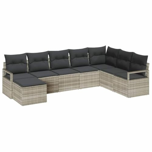vidaXL Garten-Sofa-Set 7 pcs Hellgrau Poly Rattan, Garten Sofa Set, modulares rechteckiges Design, verstellbare Füße, wetterfestes Rattan, modernes Lounge-Möbel