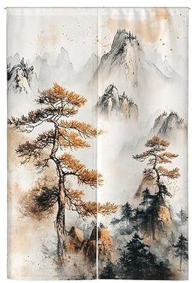 Dostear Noren Style Chinoise Rideau de Porte Style Japonais Fenêtre Rideaux Panneau Tenture Tapisserie Traditionnel Imprimé Coton Lin Décoration pour Maison 10688 90x150cm