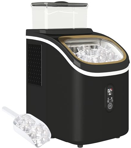 HOMCOM Eiswürfelmaschine 15 kg/24h Ice Cube Maker Maschine mit Schaufel, 1,5 L Wassertank, Verstellbare Eiswürfelgröße Eisbehälter Eiswürfelbereiter mit LED Anzeige 22 x 30 x 33 cm Schwarz