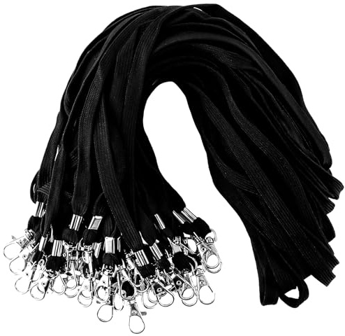 LOPYXBR Lot de 150 lanières noires avec clip en métal rotatif de 42 cm pour porte-badge et clés
