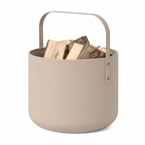 LIVLIG Design Metal Firewood Basket, Wood Basket for Firewood with Handle, Large Basket for Firewood 36 x 44 cm, Firewood Basket as Fireplace Accessories, Storage Basket in Matte Look, Beige