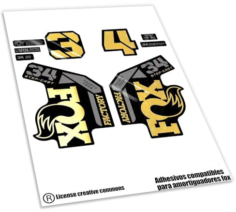 REF:VP642 Autocollants compatibles avec fourche FOX- 34 STEP CAST KASHIMA 2025 MTB, autocollants, autocollants, vinyles pour vélos de montagne (CROMÉ OR)
