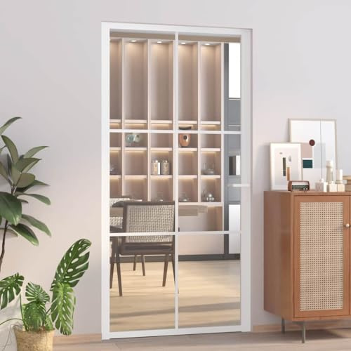 QJBSAVVA Glastür mit Zarge 102,5 x 201,5 cm Weiß Hartglas 5 mm Aluminiumrahmen Modernes Design für Wohnzimmer Flur Büro Küche Schlafzimmer