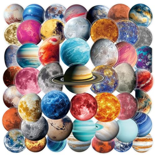 LYunMu Planeten Aufkleber 50 Stücke Niedlich Deko für Auto Laptop Skateboard Fahrrad Moped Motorrad Fahrrad Computer,Geeignet für Erwachsene Kinder Planet ästhetisch Sticker Set