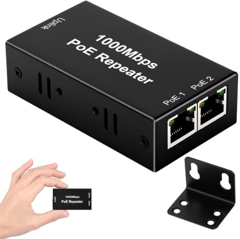 AOOSU Extender PoE a 2 Porte, Switch Ethernet 2 Porte, Ripetitore PoE IEEE802.3af/at (30 W) con 1000 Mbps, Fornisce Potenza Fino a 100 Metri, per Telecamera IP/Dispositivo Poe