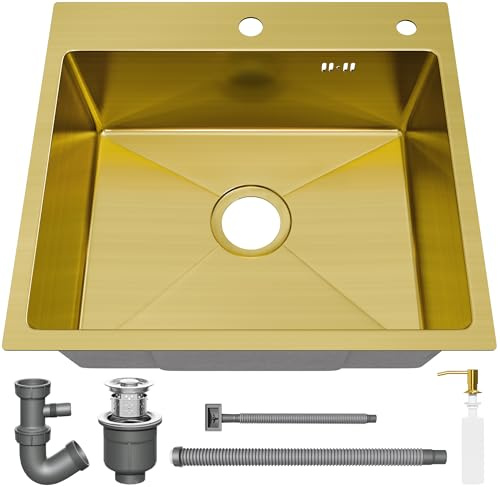 STANEW Fregadero Cocina 1 Seno 40 x 45 cm, Sobre Encimera, Fregadero de Acero Inoxidable, Dispensador de Jabón y Kit de Drenaje, Para Cocina Compacta y Autocaravana