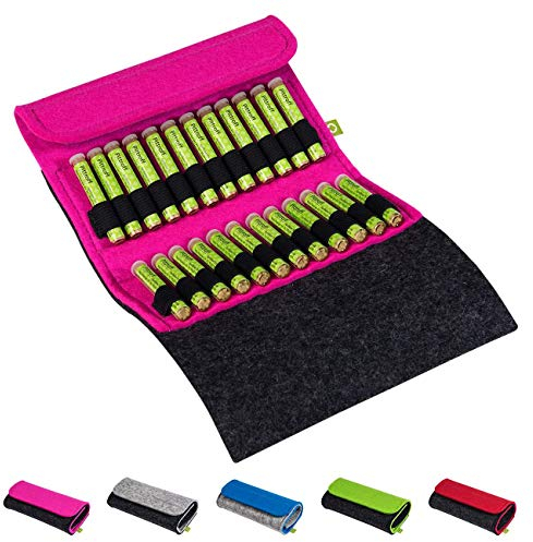 Homöopathische Taschenapotheke, Globuli-Tasche Potenz C30, gefüllt mit 24 Globuli-Röhrchen (Glas), handgemacht aus echtem Filz (pink)