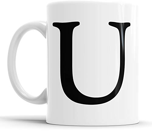 Faithful Prints Alphabet Mug Letter Mugs Initial Coffee Cup Birthday Fathers Day Gift (Letter U)