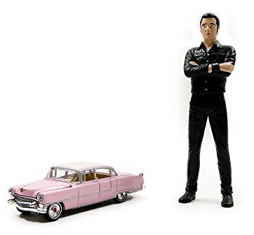 Greenlight Collectibles – 29898-18 – Miniatur-Fahrzeug – Figur Elvis Presley + Cadillac 1-64 – 1955 – Maßstab 1:18, Schwarz