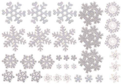 infactory 3D-Gel-Glitzer-Fenstersticker im Schneeflocken-Design, 33-teilig
