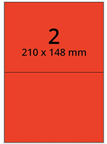 Laser-Etiketten auf A4 Bogen, rot - 210 x 148 mm - 200 Papier Aufkleber auf 100 Blatt, selbstklebende Universal Klebeetiketten