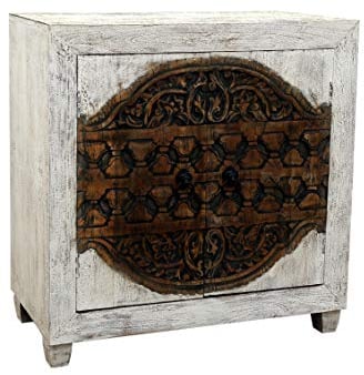 Orientalische Kommode Sideboard Aswa 90cm Shabby Weiß | Orient Vintage Kommodenschrank orientalisch Handverziert | Indische Landhaus Anrichte aus Holz | Asiatische Möbel aus Indien