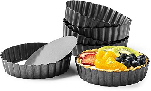 Quiche Pans 6Pcs/Set, 5 Inch Mini Tart Pan 12cm Commercial Grade Non Stick Removable Bottoms