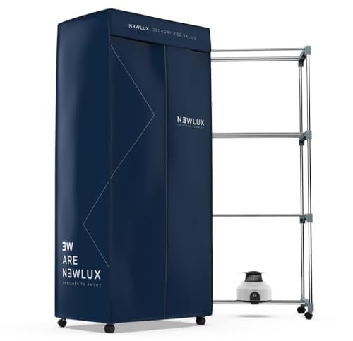 Newlux - Secadora de Ropa Eléctrica Portátil Secadry Azul con Luz UV para Desinfectar. Capacidad 15Kg, Temp. 180min, 4 Niveles. Secadora por Ventilación (1200W) 3 en 1. Ideal como Armario y Tendedero