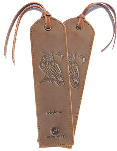 Handgefertigtes Leder Lesezeichen mit Eule Design + Traditionellem Quasten Lesezeichen Echtleder Einzigartige Geschenke Für Frauen, Männer, Kinder & Freunde - 2 Leather Bookmarks