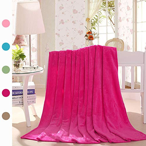 FANSU Flanelle Couverture Plaid en Microfibre,Simple Plaine Peluche Douc Couverture de Lit Bedding - Plusieurs Couleurs (180x200cm,Rose Rouge)