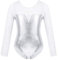CHICTRY Metallic Turnanzug Mädchen Langarm Strass Glitzer Gymnastikanzug Stretch Rundhals Ballett Body Patchwork Trikot Tanzbody Wettbewerb Tanzkostüm Silber 146-152