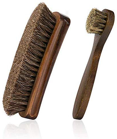 Shoe Brush, 2 Wooden Shoe Brushes Set Horse Hair Brush Shoe Shine Brush for Shoe Cleaning Buffing Polishing Sofas Bags Furniture