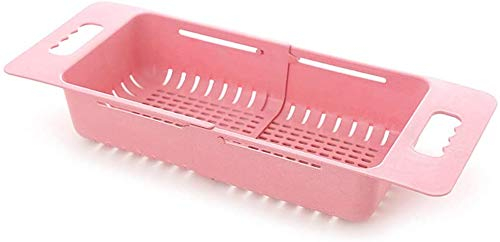 Escurridor de platos ajustable para fregadero, cesta de drenaje para lavar verduras y frutas (rosa)