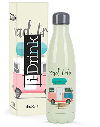 I-Drink Botella Térmica Doble Pared 350/500/750/1.000 ML, Decorada (500 ML, Road Trip)