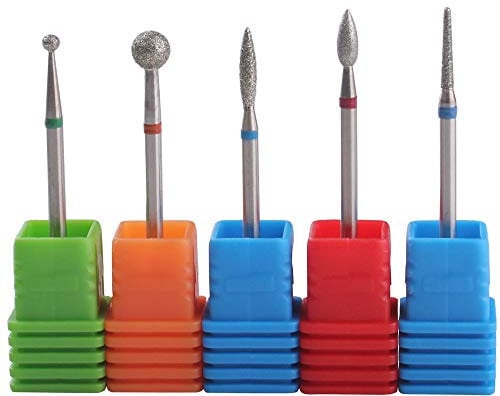 MZCMSL Diamond Cuticle Nail Drill Bits,5pcs Russian Manicure Drill Bits(Ball/Flame/Needle),3/32 Shank Cuticle Remover Bit Kit