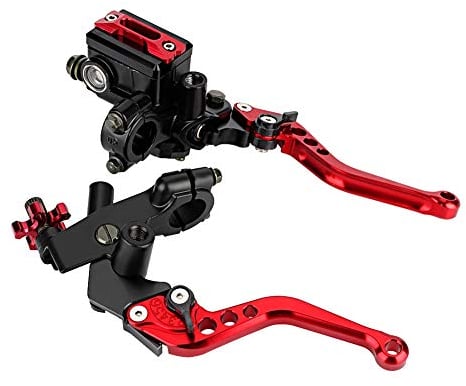 hydraulik bremsen Motorrad pit bike Bremshebel, Universal Hydraulische Bremse Hauptbremszylinder hebel Motorrad set 1 Paar 22 mm (7/8 ) Lenkerbremse ATV Hauptkupplungszylinder Reservoirhebel(rot)