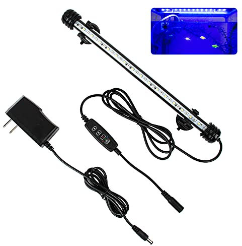iKefe Luz LED sumergible blanca y azul de 11 pulgadas para acuario con temporizador/regulable, luces LED para acuario de agua salada, cultivo de plantas, decoraciones de arrecife de coral