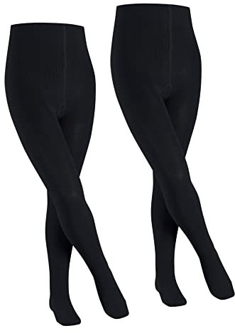 FALKE Unisex Kinder Strumpfhose Family Multipack K Ti Baumwolle dick einfarbig 2 Stück, Blau Dark Marine 6170, 98-104