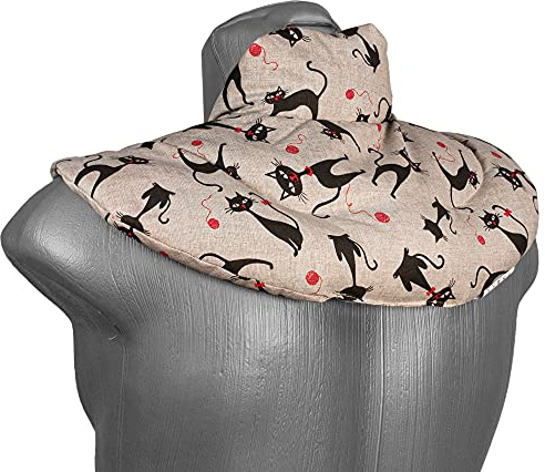 Coussin de nuque avec col montant - Mimi le chat - Coussin aux noyaux de cerises - Coussin épaules et cou - Coussin chauffant - chaud ou froid
