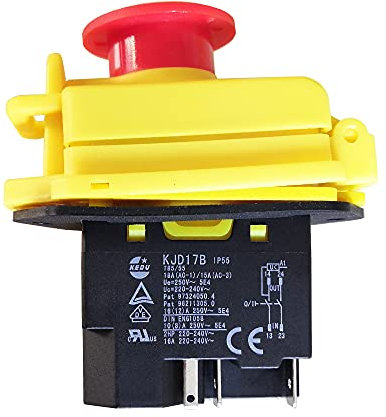 Interrupteur électromagnétique étanche KEDU KJD17B - Bouton poussoir d'arrêt d'urgence - 16 A 2 NO (5 broches)