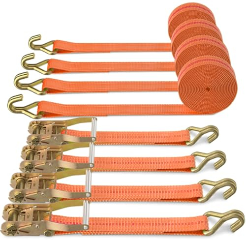 STARVAST 4 Set di 3000 KG Cinghia di ancoraggio a Cricchetto, 6 × 38 MM Cinghia a Cricchetto con gancio in poliestere, cinghie di serraggio con tenditore a Cricchetto per rimorchio, auto, arancione