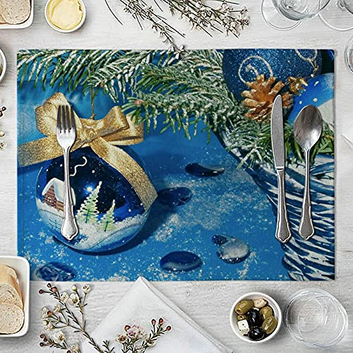 Banemi Tischset Modern Xmas, Platzdeckchen 8er Set Stoff Weihnachtskugel Platzsets Weihnachtsdekorationen für die Küche 32X42cm
